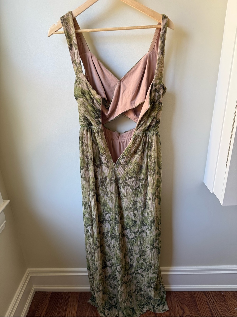 DRESS THE POPULATION Green Metallic Mirabella Cutout Evening Gown Floral S FLAW - Picture 3 of 9